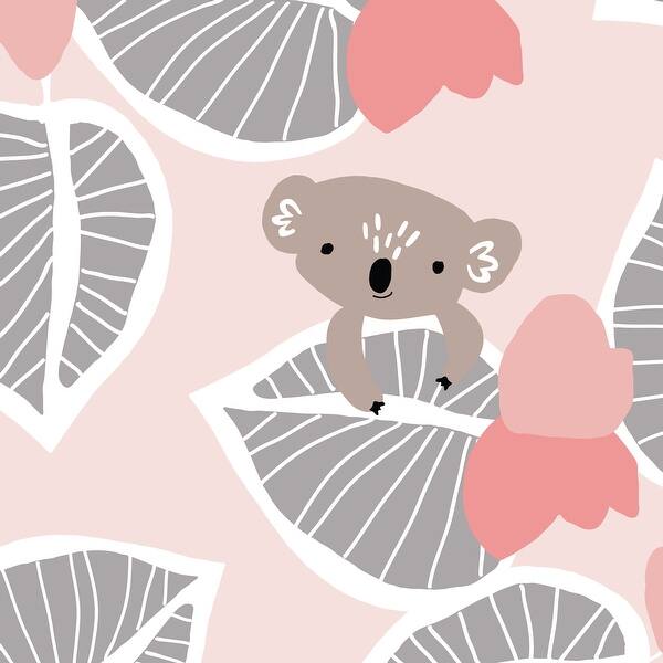 Lambs & Ivy Calypso Pink/Gray Koala with Leaf Print 100 Cotton Fitted