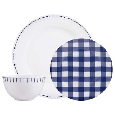 Dinnerset 12PC Rim Rustic Cottage Navy/White - 10'5" x 0'5"