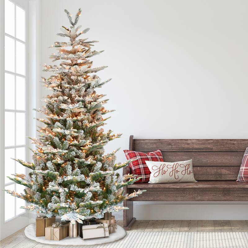 Puleo International 7.5 ft. Pre-Lit Aspen Fir Flocked Artificial Christmas Tree