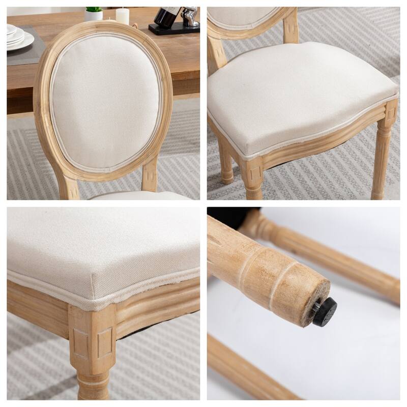 French Style Antique Painting Linen Fabric Back Dining Chair Set of 2