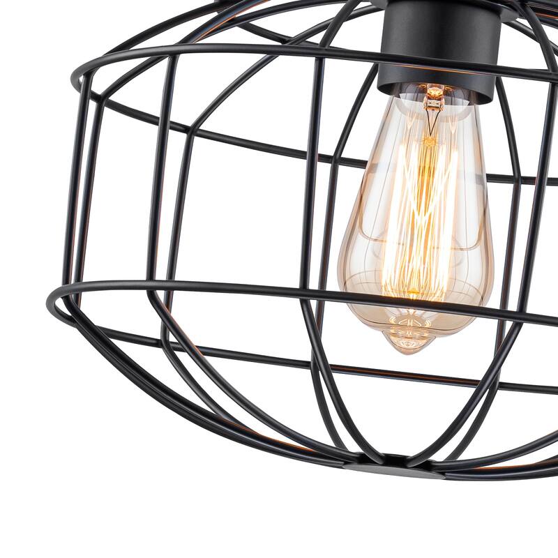Matte Black Industrial Wire Cage Pendant Light for Kitchen & Dining - Dia.11.22-in