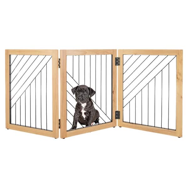 slide 2 of 15, PETMAKER 3-Panel Foldable Pet Gate, Natural - N/A