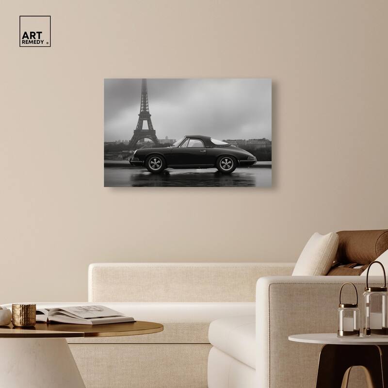 Classic Car and Eiffel Noir Canvas by Art Remedy, Gallery Wrapped