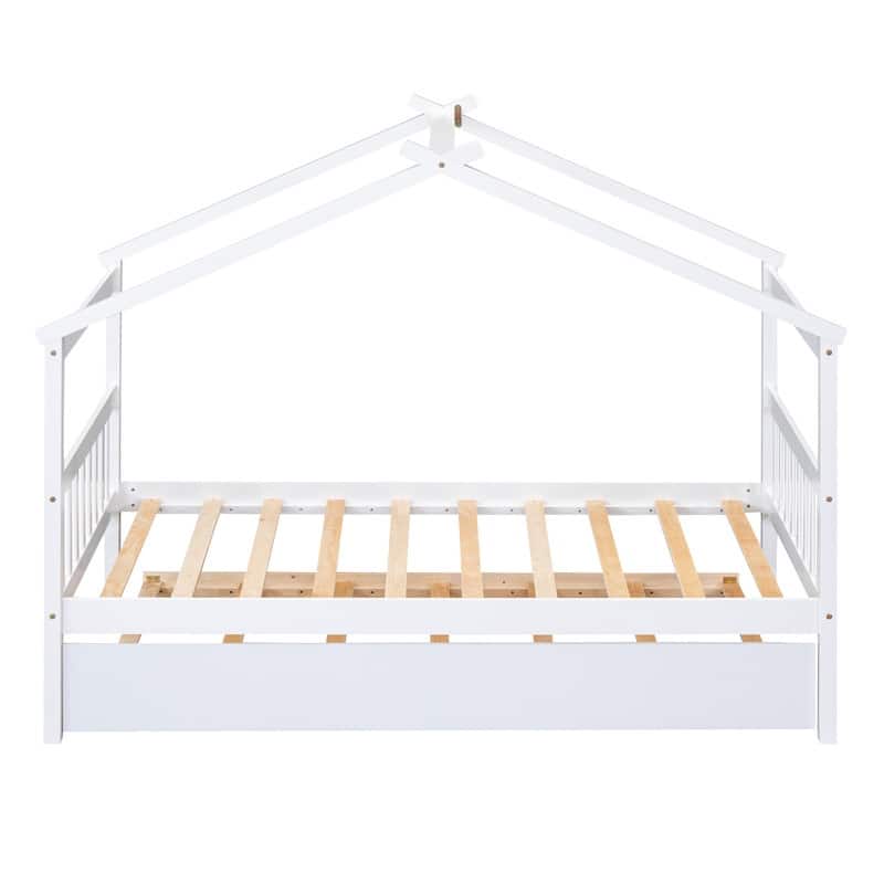 Twin/Full Size House Bed for Kids, Wooden Bed Platform Bed Frame with ...
