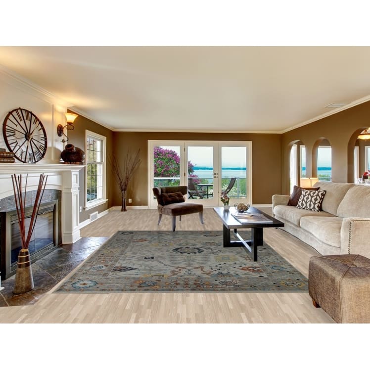 Hand Knotted Oriental 100% Wool Carpet Transitional All-Over Greys & Charcoal Oushak Area Rug - 10' 2'' X 7' 11''