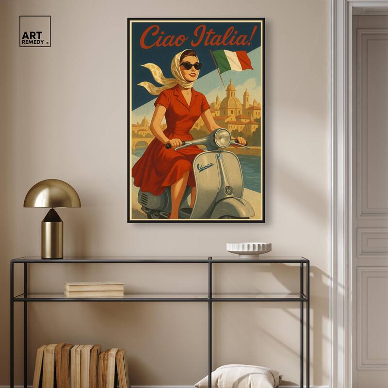 Scooter Italian Travel Canvas by Art Remedy