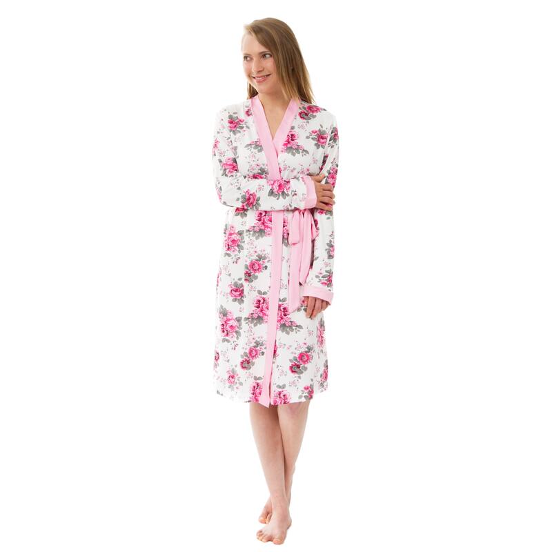 Women's Knit Robe, Rose Floral Knit Robe - L/XL