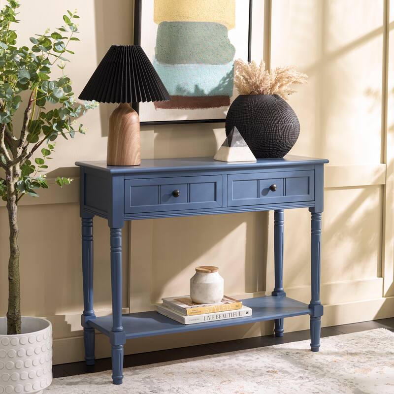 SAFAVIEH Camilla Grey 2-Drawer Console Table - 35.8" x 13.8" x 29.5" - 36"W x 14"D x 30"H - Blue