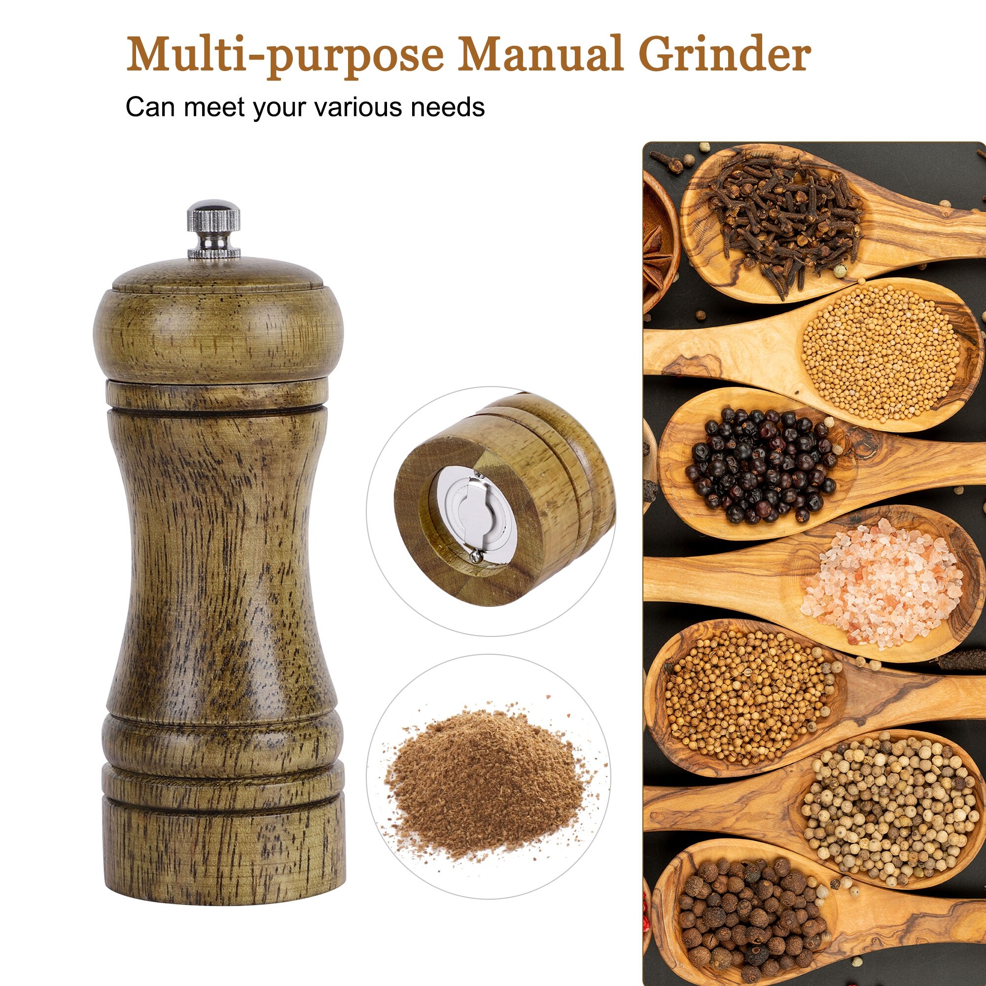 Home Kitchenware Salt Pepper Spice Mill Grinder Shaker Wood Color