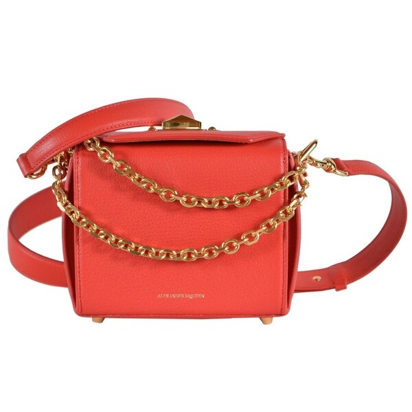 New Alexander McQueen $1,790 Coral Red Leather Box 16 Bag Crossbody Purse