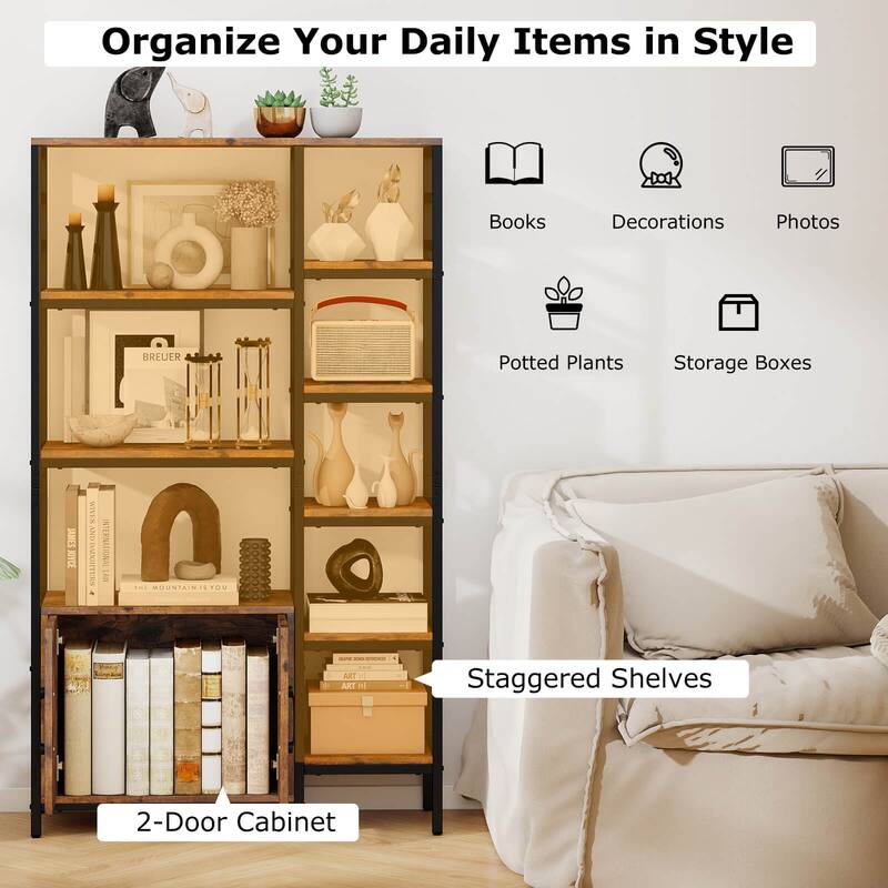 Costway 55.5" Tall Bookcase with 2-Door Cabinet Metal Frame - See Details
