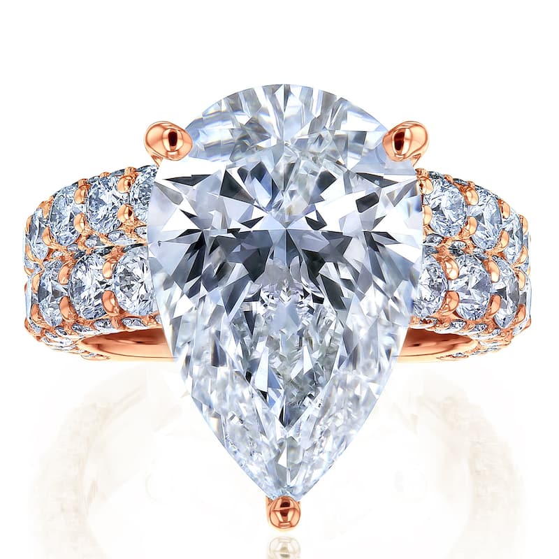 Kobelli 9.5 Carats Lab Grown Diamond Certified 14k Solid Gold Bold Pear-cut Micro Pavé Beckham 2pc Bridal Set (EF/VS) - Rose - 5.5