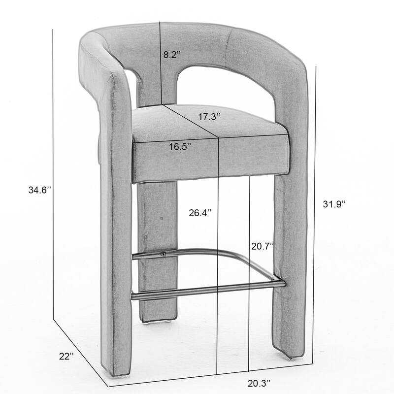 SEYNAR Modern Velvet 34.6''H Fixed Height Open-Back Bar Stool with Metal Footrest