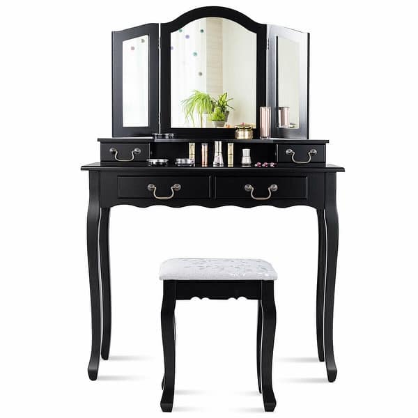 Shop Gymax Vanity Set Makeup Dressing Table Tri Folding Mirror