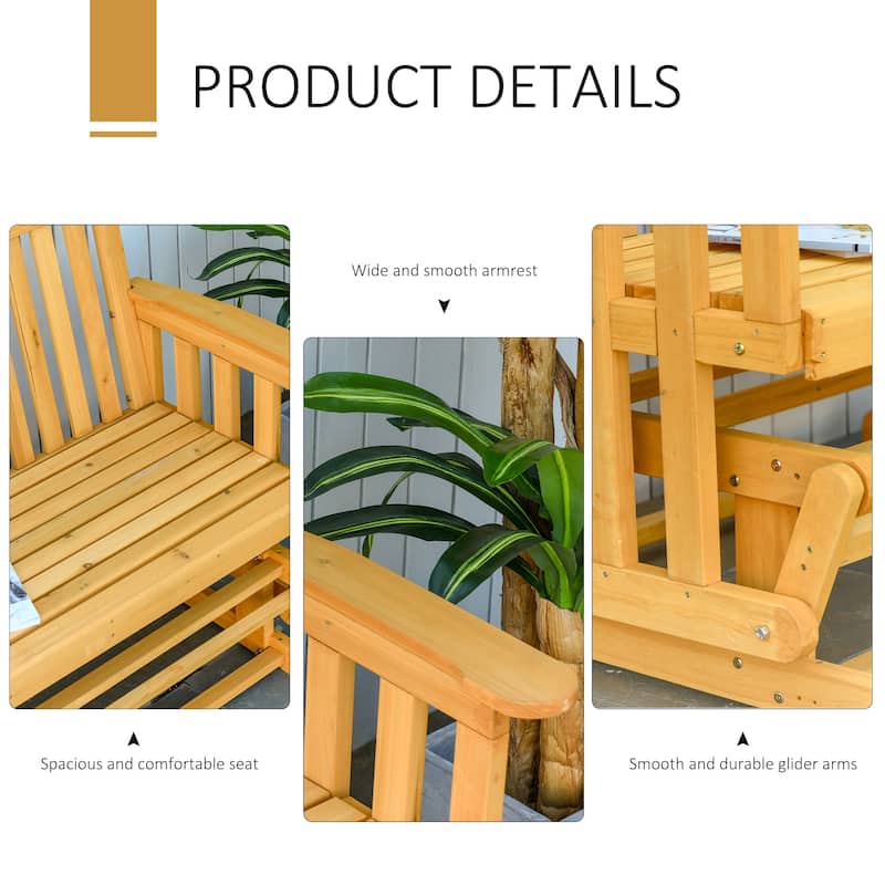 Outsunny 2-Person Patio Swing Glider Bench with Quick Drying Design and Widen Armrest, Wood Rocking Chair Loveseat for Backyard