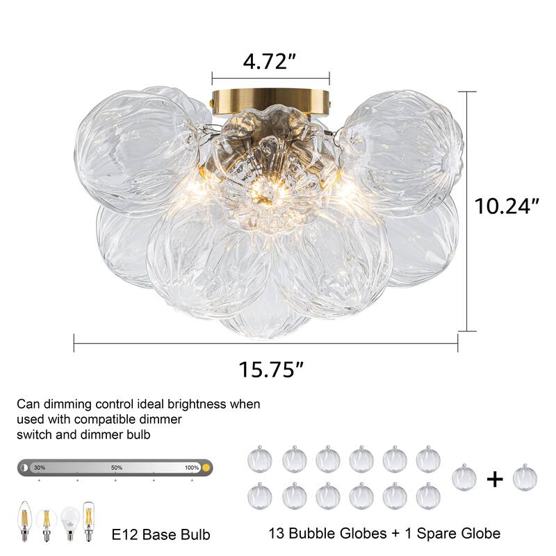 Starsky 3-Light 15in. Contemporary Textured Clear Glass Bubble Semi Flush Mount