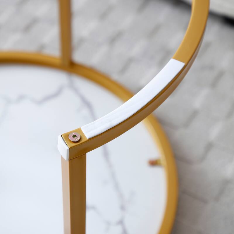 Set of 2 Coffee Table Nesting Table for Living Room, White Gray Center Table End Table Side Table with Metal Frame