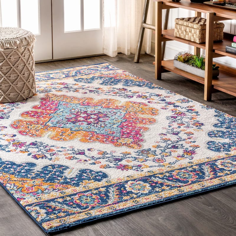 JONATHAN Y Inigo FLAIR Boho Vintage Medallion Area Rug - 9 X 12 - Blue/Multi