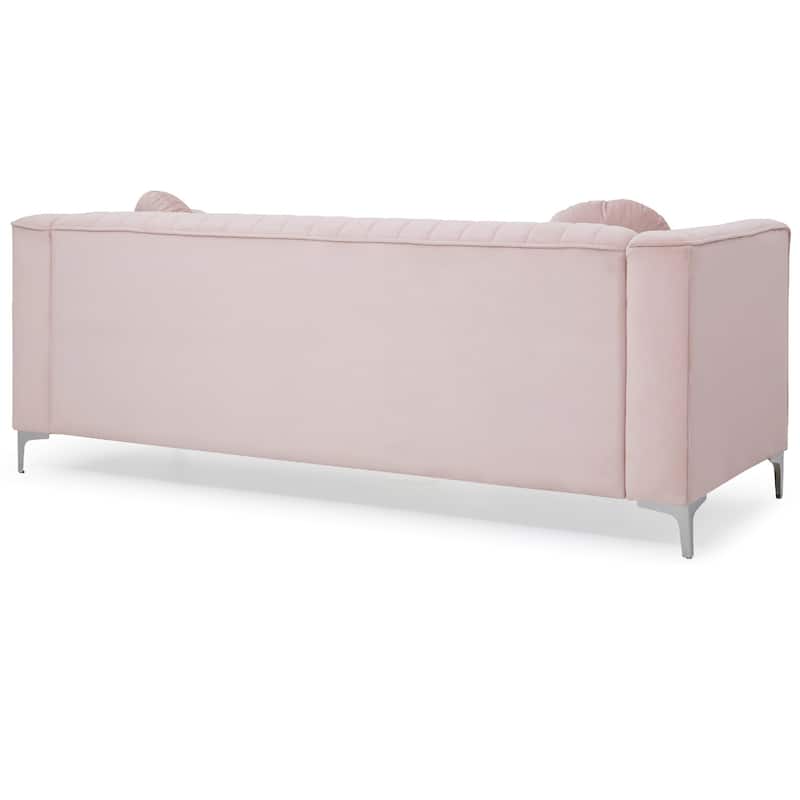 Channel Tufted Velvet 2-Seater Sofa with Throw Pillows - 87" - Pink