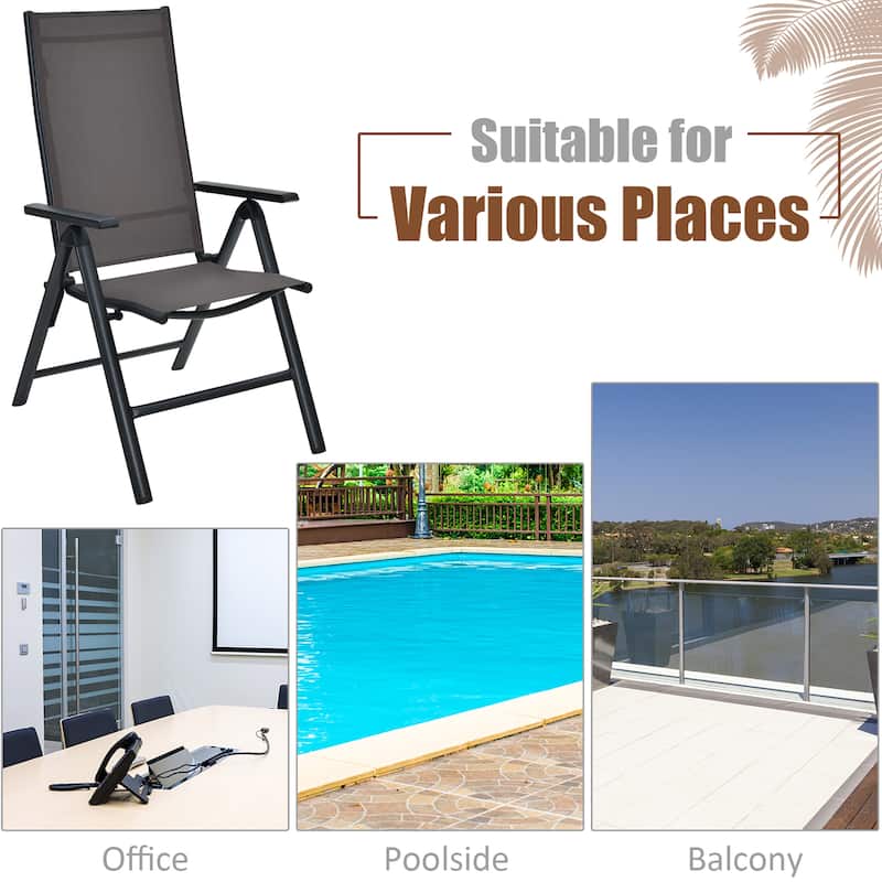 Costway 2PCS Patio Folding Dining Chairs Aluminium Adjustable Back - See details
