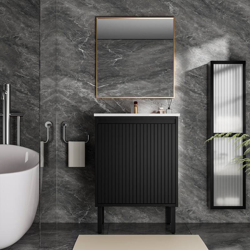 GDFStudio - Ari Modern Aesthetic Freestanding Bathroom Vanity with Ceramic Sink, Soft Close Drawers & Large Storage Spaces