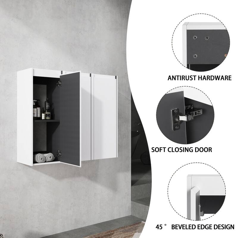 Modern Wall-Mounted Bathroom Side Cabinet with Soft-Close Doors, Floating Design, 6 Storage Compartments, 12-Inch Width