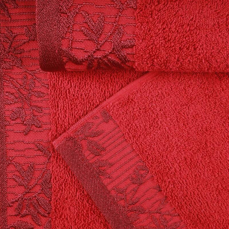Superior Wisteria Cotton Floral Jacquard Border Bath Towel Set