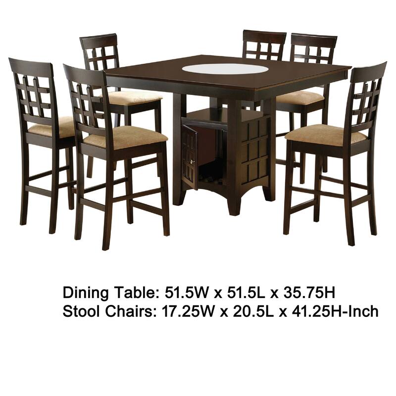 Uric Counter Height Dining Table w Wine Storage, 6 Lattice Chairs, Brown