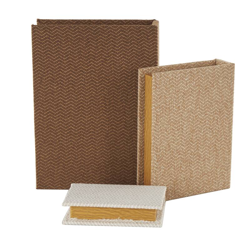 Roche River Decor - Linen Fabric Chevron Patterned or Texxtured Faux Book Storage Box - Set of 3 or 4 Multi-Colored
