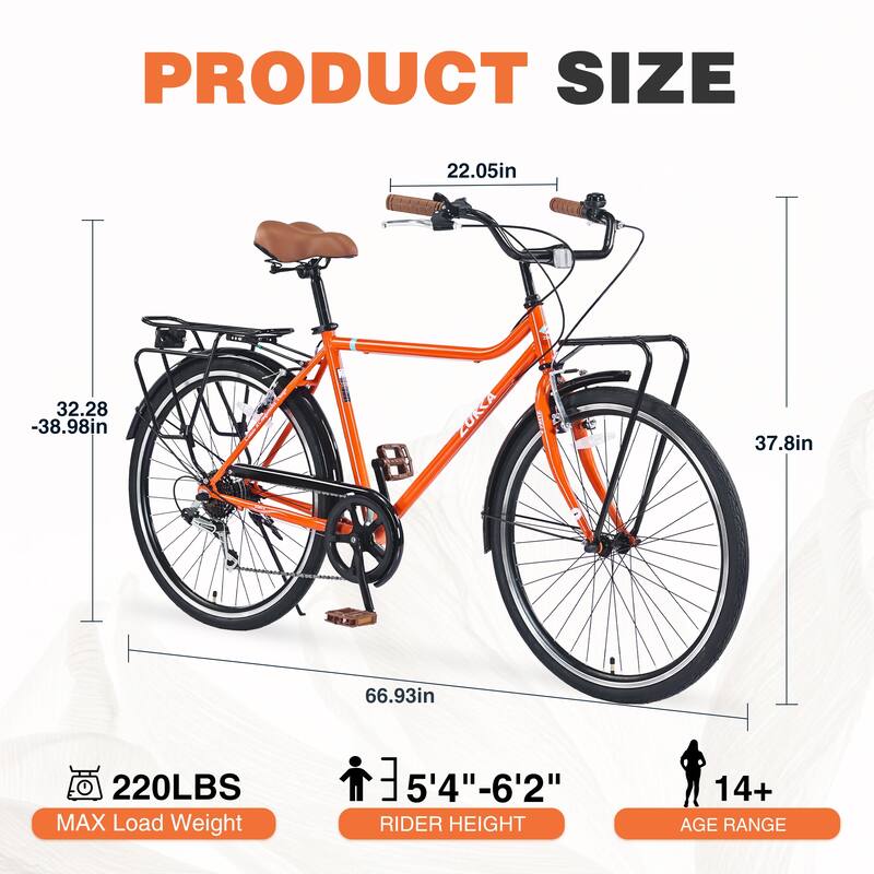 26-Inch Vintage Style Bike with Steel Frame, Shimano 7-Speed, Double V Brakes, and Retro Design for Adults