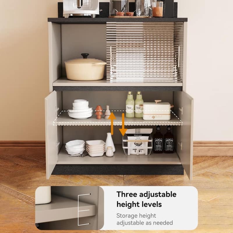 Modern 6-Drawer Storage Cabinet with Wavy Design and Black Wood-Grain Desktop