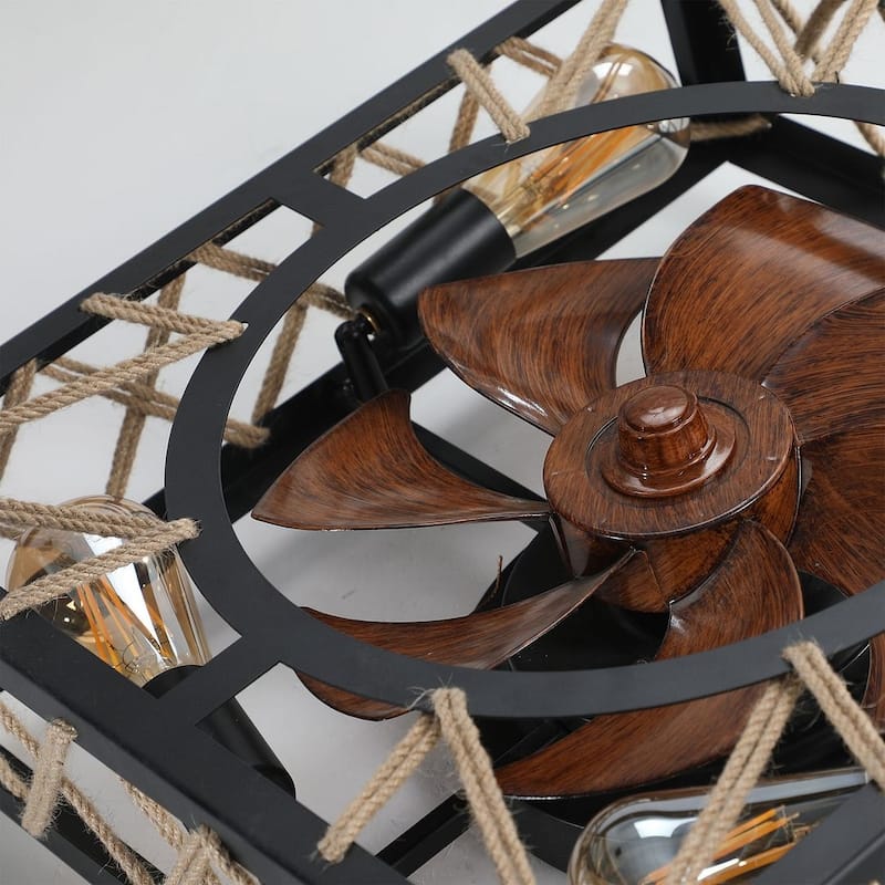 Modern black 7-blade ceiling fan with lights and remote control