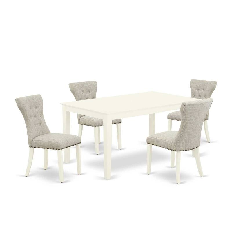 5-Piece Linen White Finish Solid Wood Top - Rectangular Dining Room Set - Seats 4