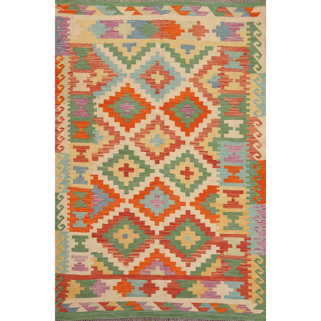 Hand Woven Oriental 100% Wool Carpet Southwestern Geometric Multi-Colored Kilim Area Rug - 6' 10'' X 5' 0''