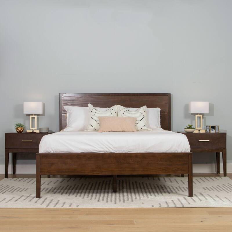 Plank and Beam 3 Piece Queen-Size Bedroom Set with 2 Nightstands - Walnut
