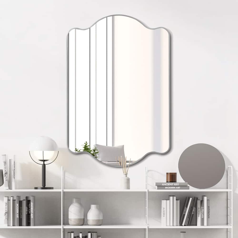 JONATHAN Y Scalloped Rectangular Metal Framed Wall Mirror - 36 H x 24 W x 1.08 D