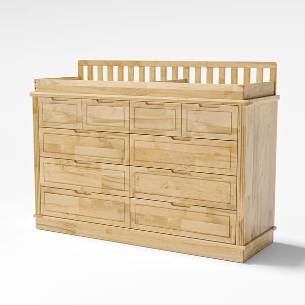 Wood Crib Dresser Changing Table Set Solid Pine Wood Dresser With Changing  Topper, 10-Drawer Nursery