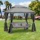 preview thumbnail 11 of 17, Outsunny Tiered Gazebo with 3-person Patio Bench and Mesh Sidewalls Dark Grey