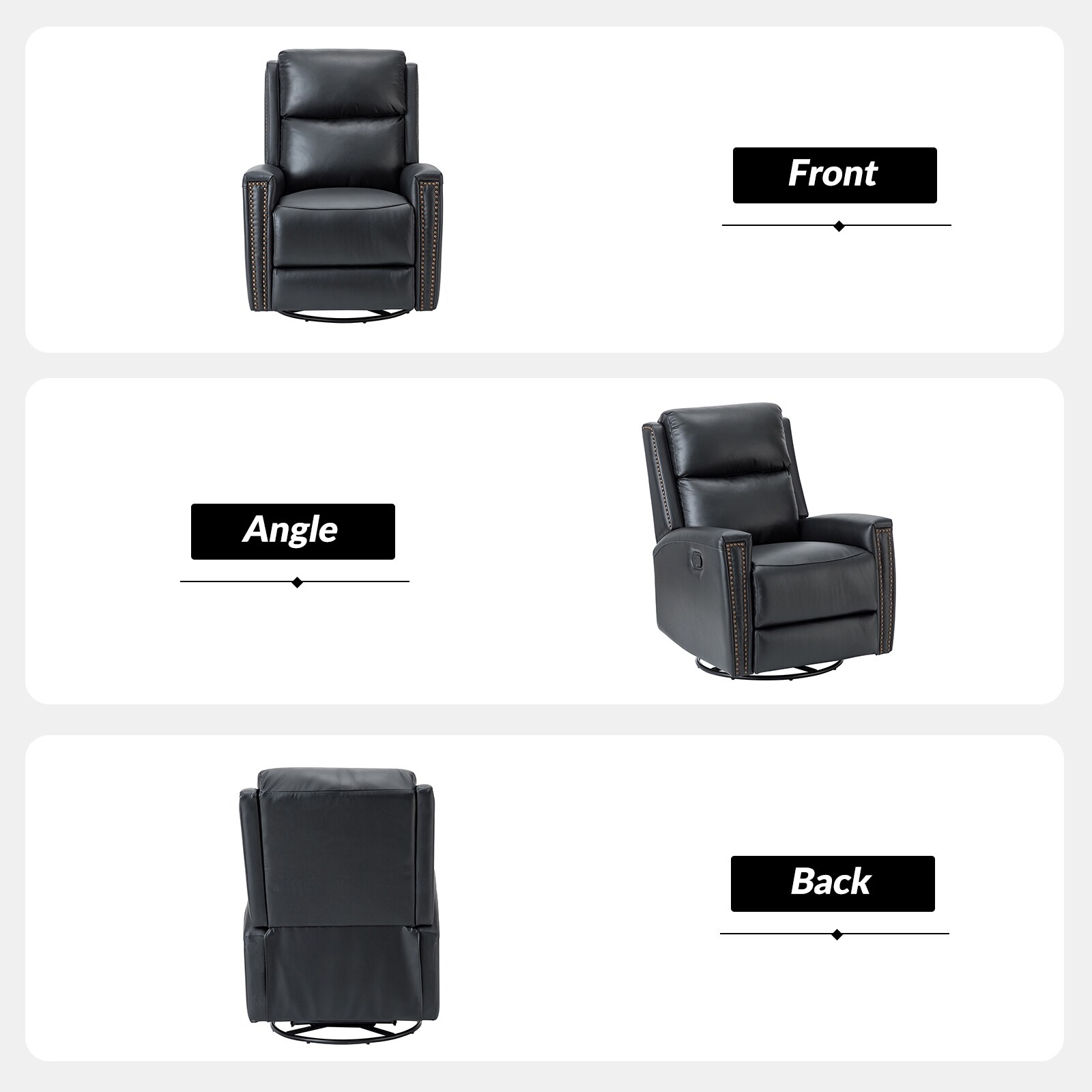 Black leather discount swivel rocker recliner