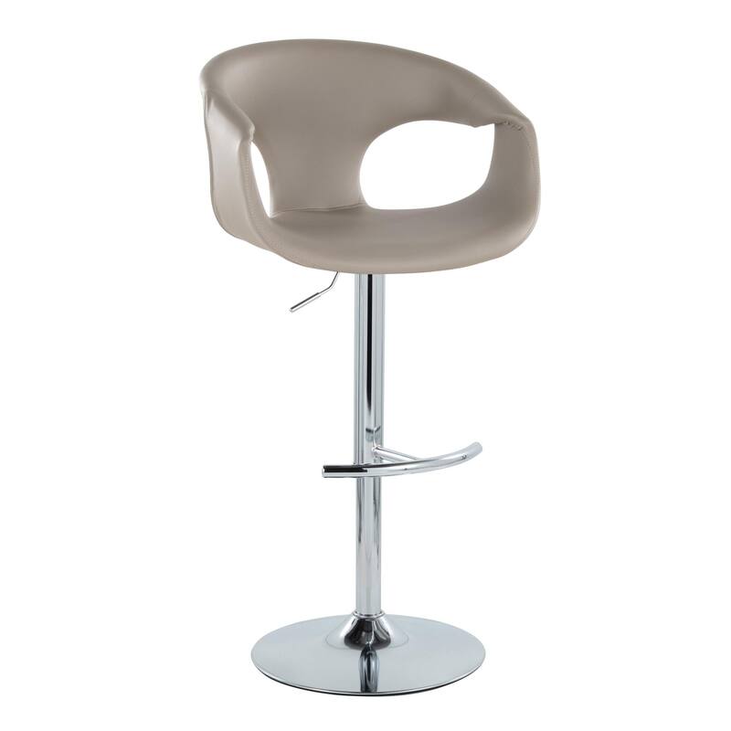 Porch & Den Saurya Adjustable Bar Stool with Rounded T Footrest (Set of 2) - Light Grey Faux Leather/Chrome Metal