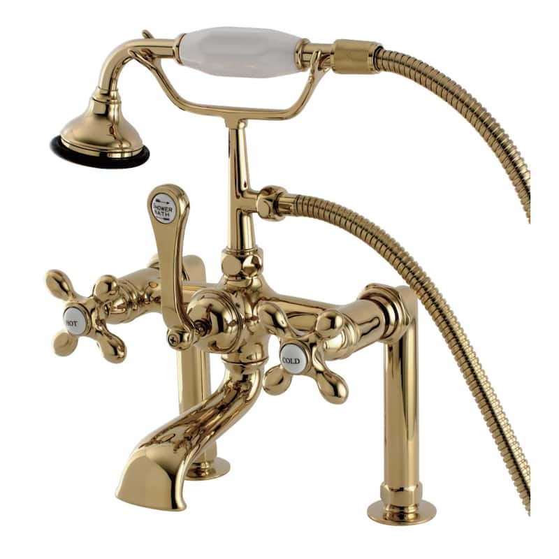 Kingston Brass Aqua Vintage Deck Mounted Clawfoot Tub Filler with - Polished Brass