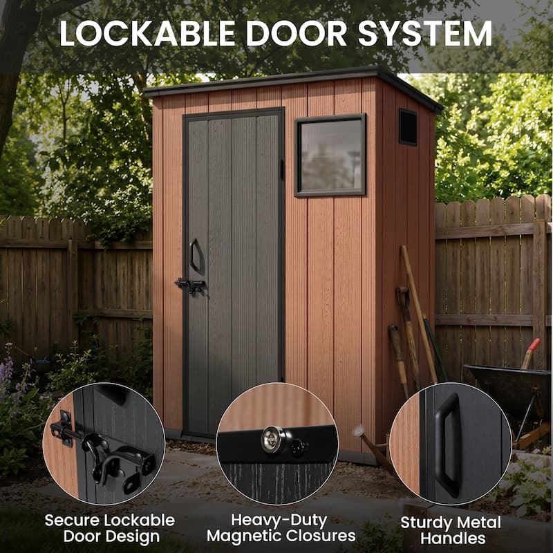 All-Weather Outdoor Storage Shed Waterproof Resin Garden Shed with Floor, Lockable Doors, Skylight for Lawn Tools & Bikes