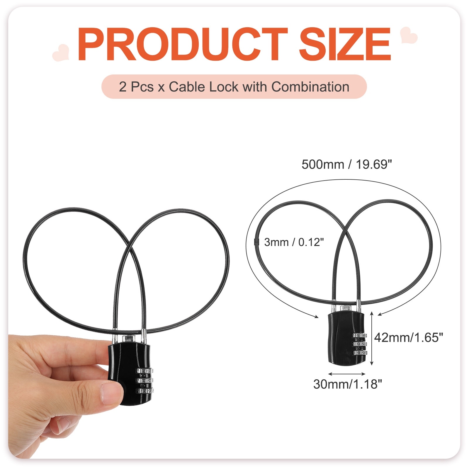 Luggage Travel Lock, Digit Cable Combination Lock Width Body with Long Cable for Suitcase Bag