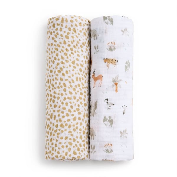 slide 2 of 5, aden + anais essentials cotton muslin swaddle blanket 2 pack giraffe safari