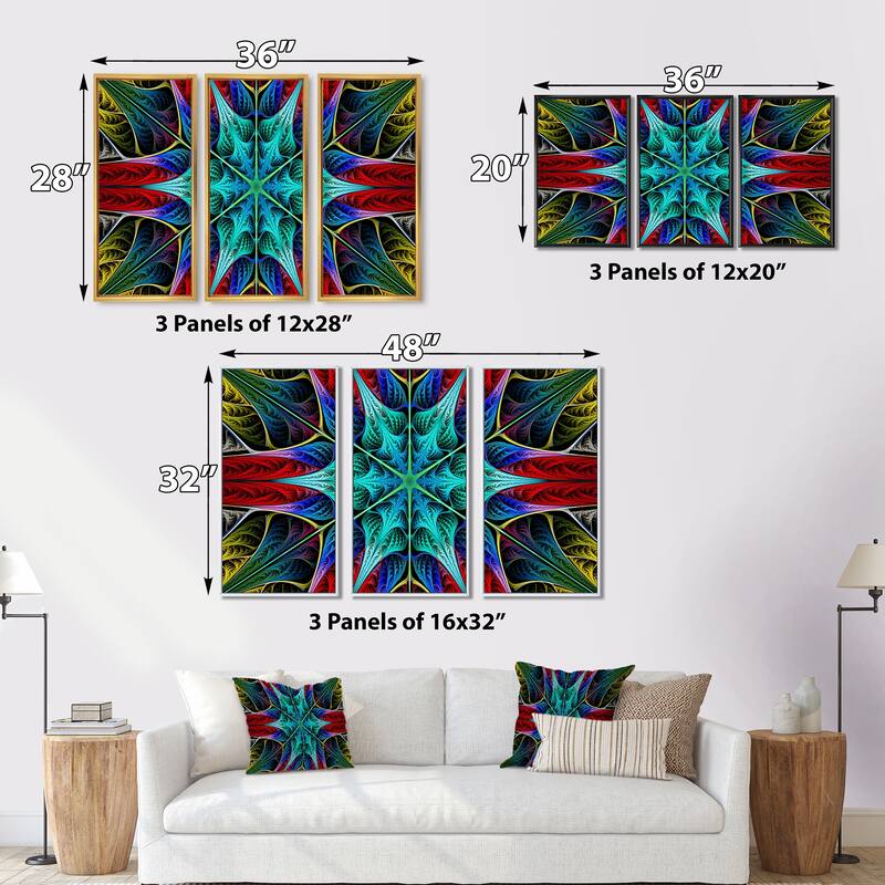 Designart "Glowing Fractal Flower Layers" Abstract Framed Canvas Wall