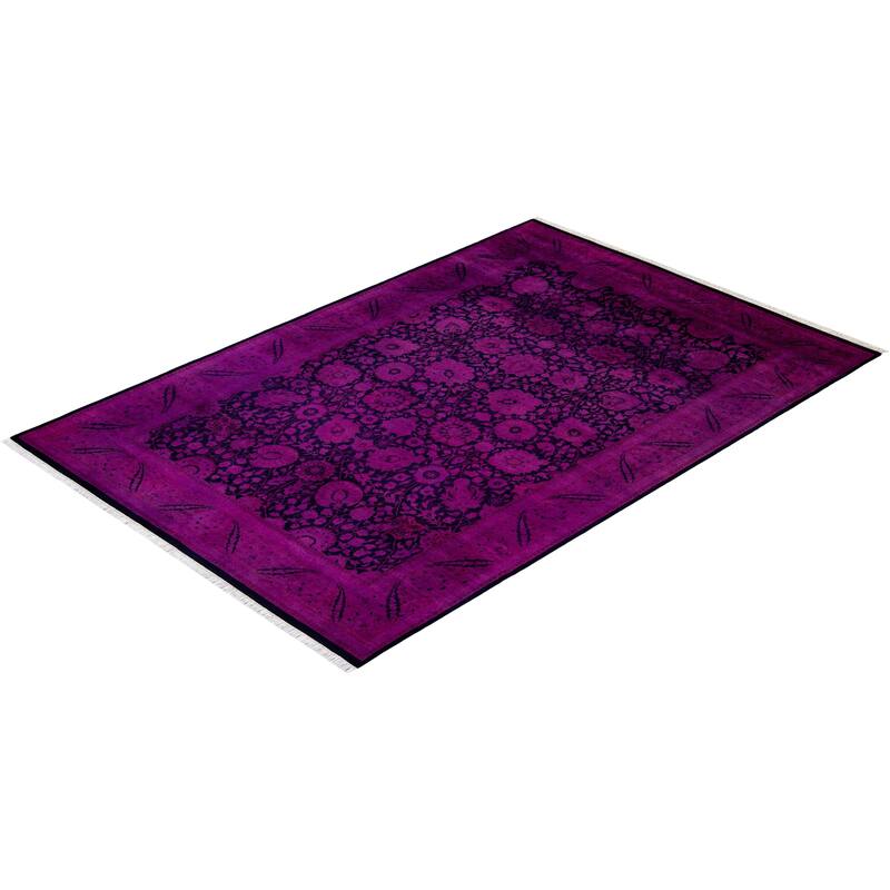 Overton Hand Knotted Wool Vintage Inspired Modern Contemporary Overdyed Purple Area Rug - 6' 2" x 9' 2"