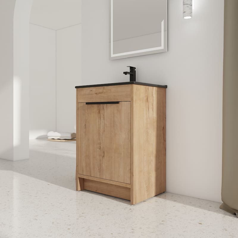 24" Freestanding Bathroom Vanity with Black Ceramic Sink & 2 Soft-Close Cabinet Doors ((KD-PACKING)