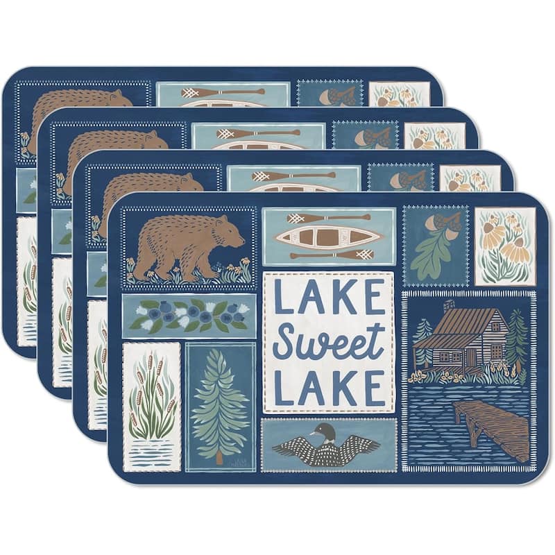 Lakeside 4 Pack Reversible Easy Care Flexible Plastic Placemats Made in The USA BPA Free Easily Wipes Clean - multi - Set of 4