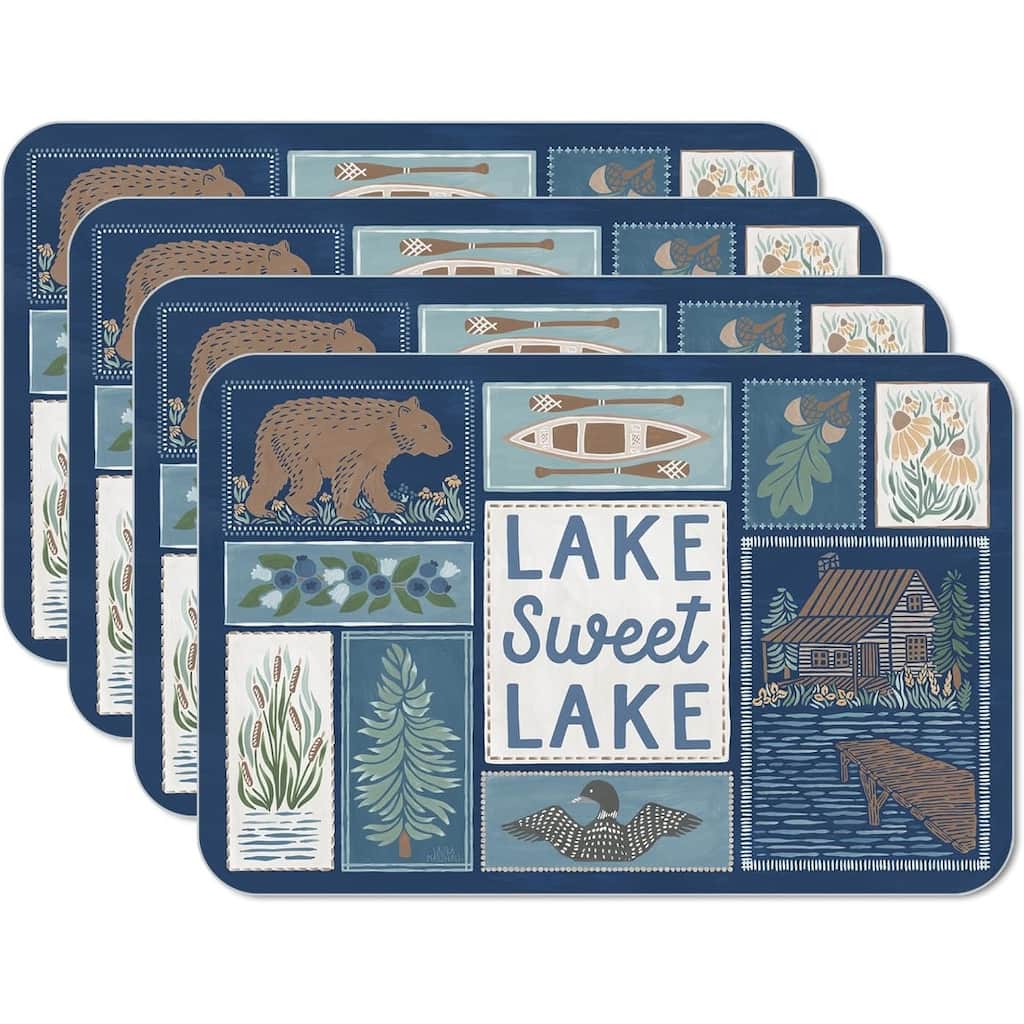 Lakeside 4 Pack Reversible Easy Care Flexible Plastic Placemats Made in The USA BPA Free Easily Wipes Clean