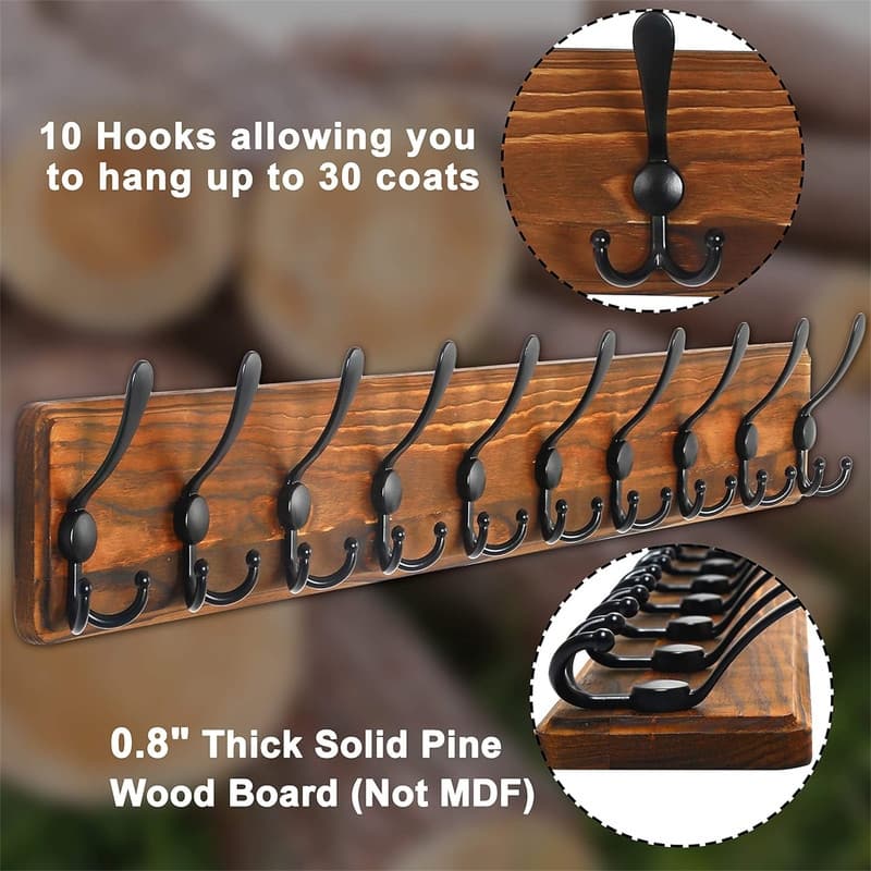Wall Mounted 10 Tri Hooks - 39 x 5.25 x 3
